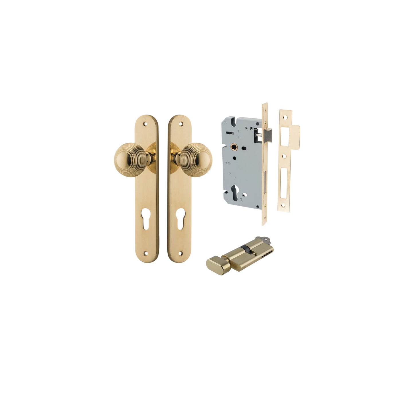 Guildford Knob Oval Polished Brass Entrance Kit - Key/Thumb Turn
