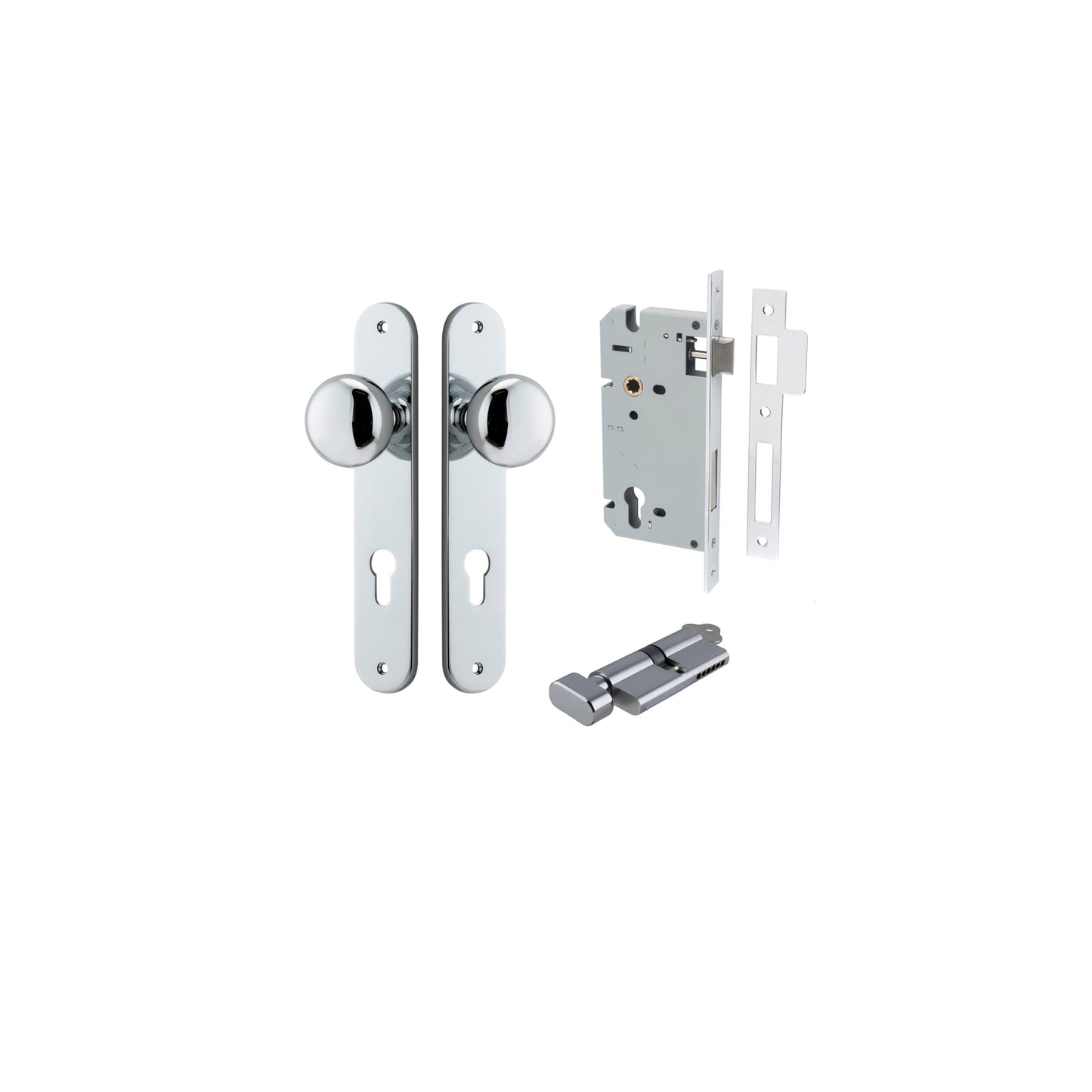 Cambridge Knob Oval Polished Chrome Entrance Kit - Key/Thumb Turn