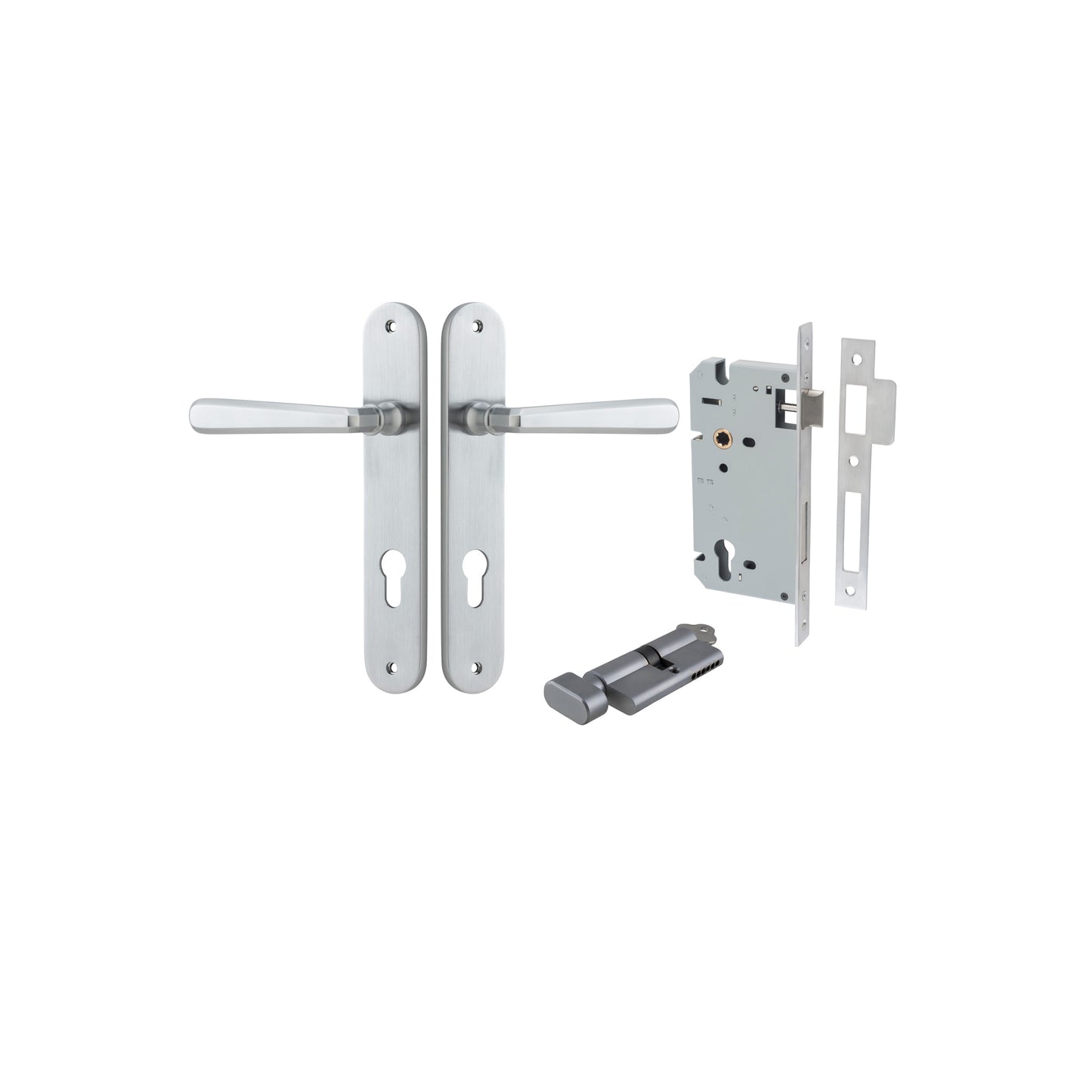 Copenhagen Lever Oval Brushed Chrome Entrance Kit - Key/Thumb Turn
