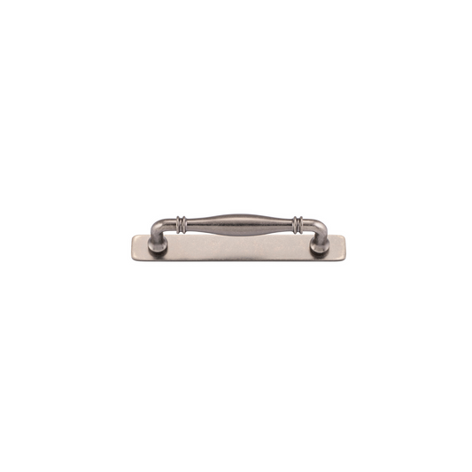 Sarlat Cabinet Pull with Backplate Distressed Nickel CTC 128mm
