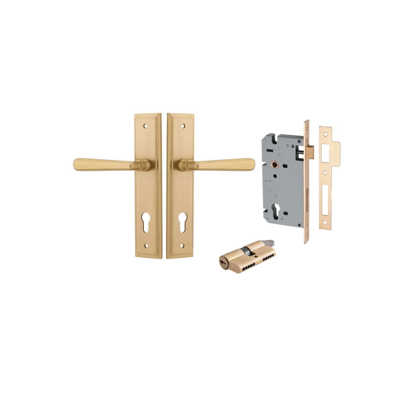Copenhagen Lever Stepped Brushed Brass Entrance Kit - Key/Key