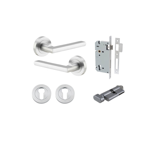 Baltimore Lever on Rose Brushed Chrome Entrance Kit - Key/Thumb Turn
