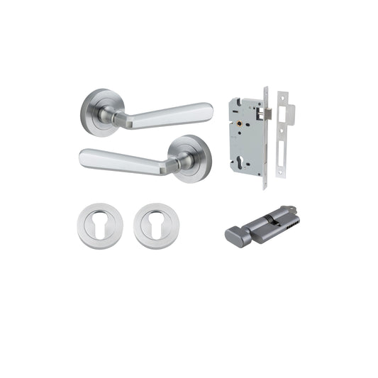 Copenhagen Lever on Rose Brushed Chrome Entrance Kit - Key/Thumb Turn