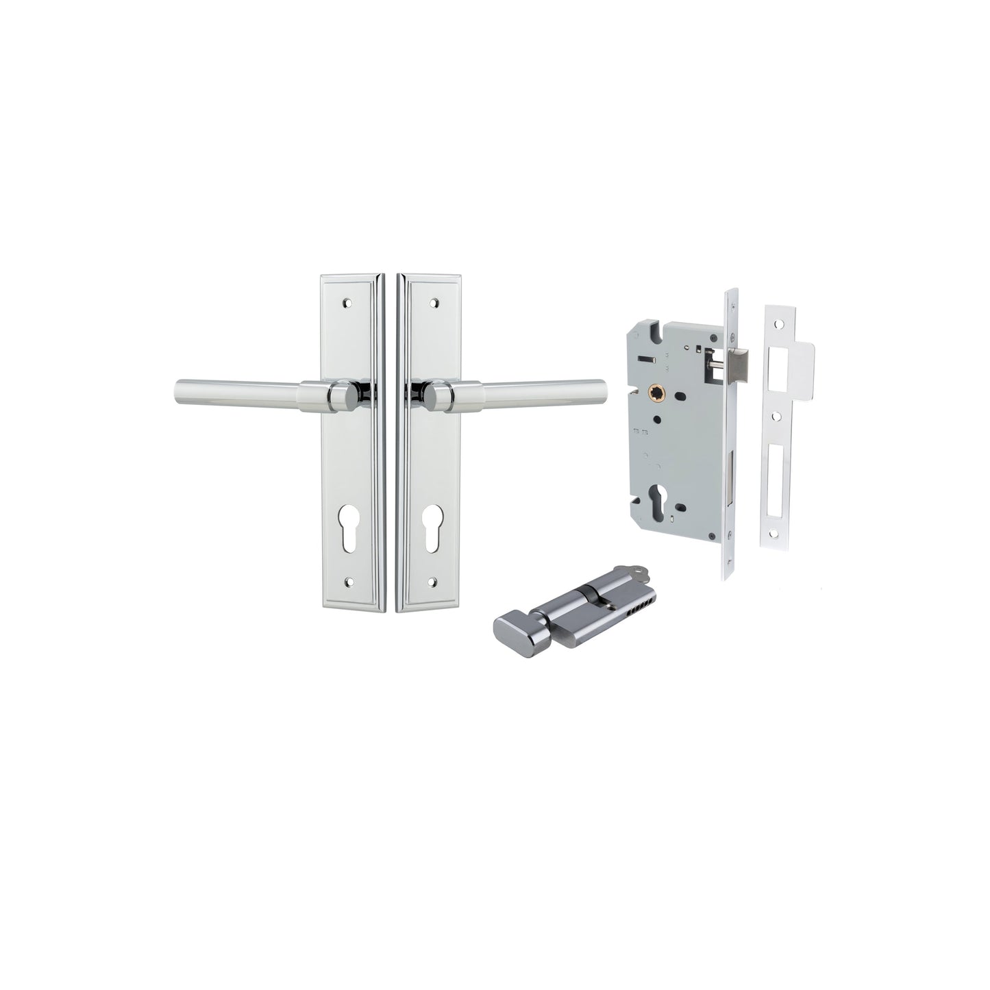 Helsinki Lever Stepped Polished Chrome Entrance Kit - Key/Thumb Turn