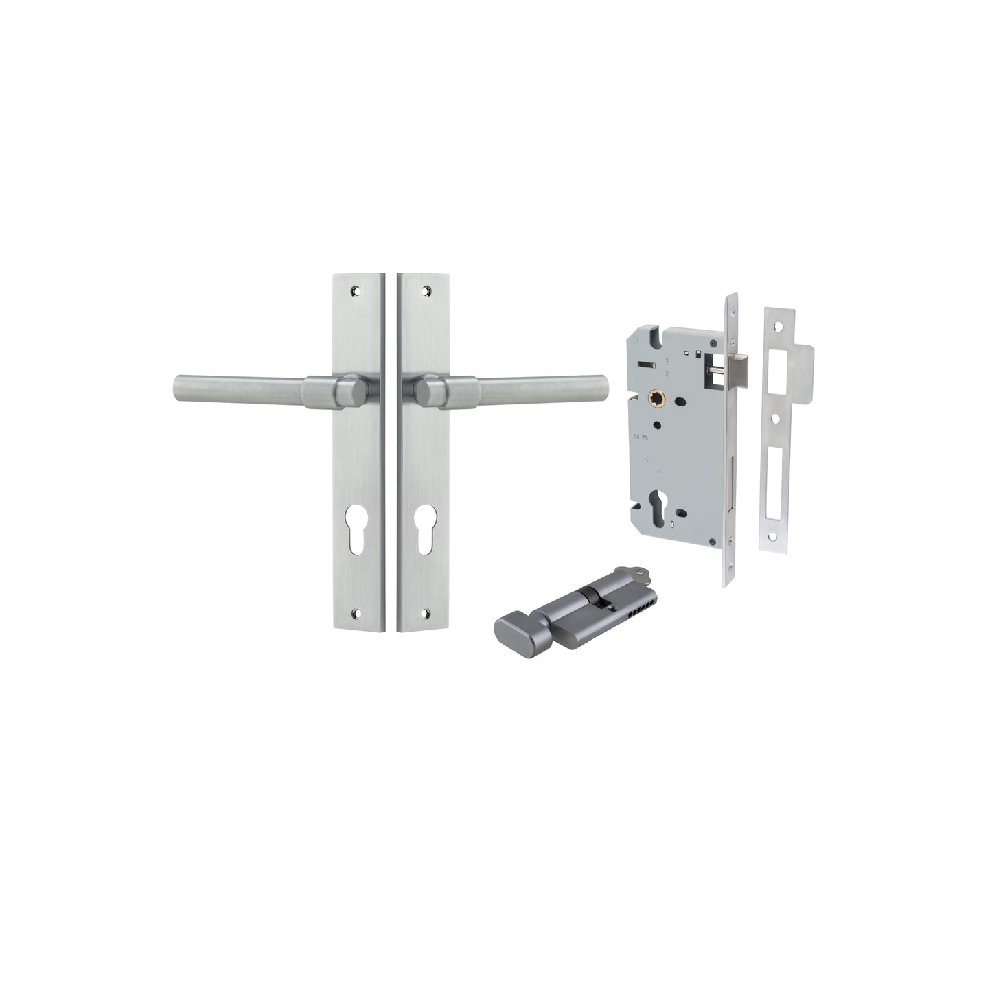 Helsinki Lever Rectangular Brushed Chrome Entrance Kit - Key/Thumb Turn