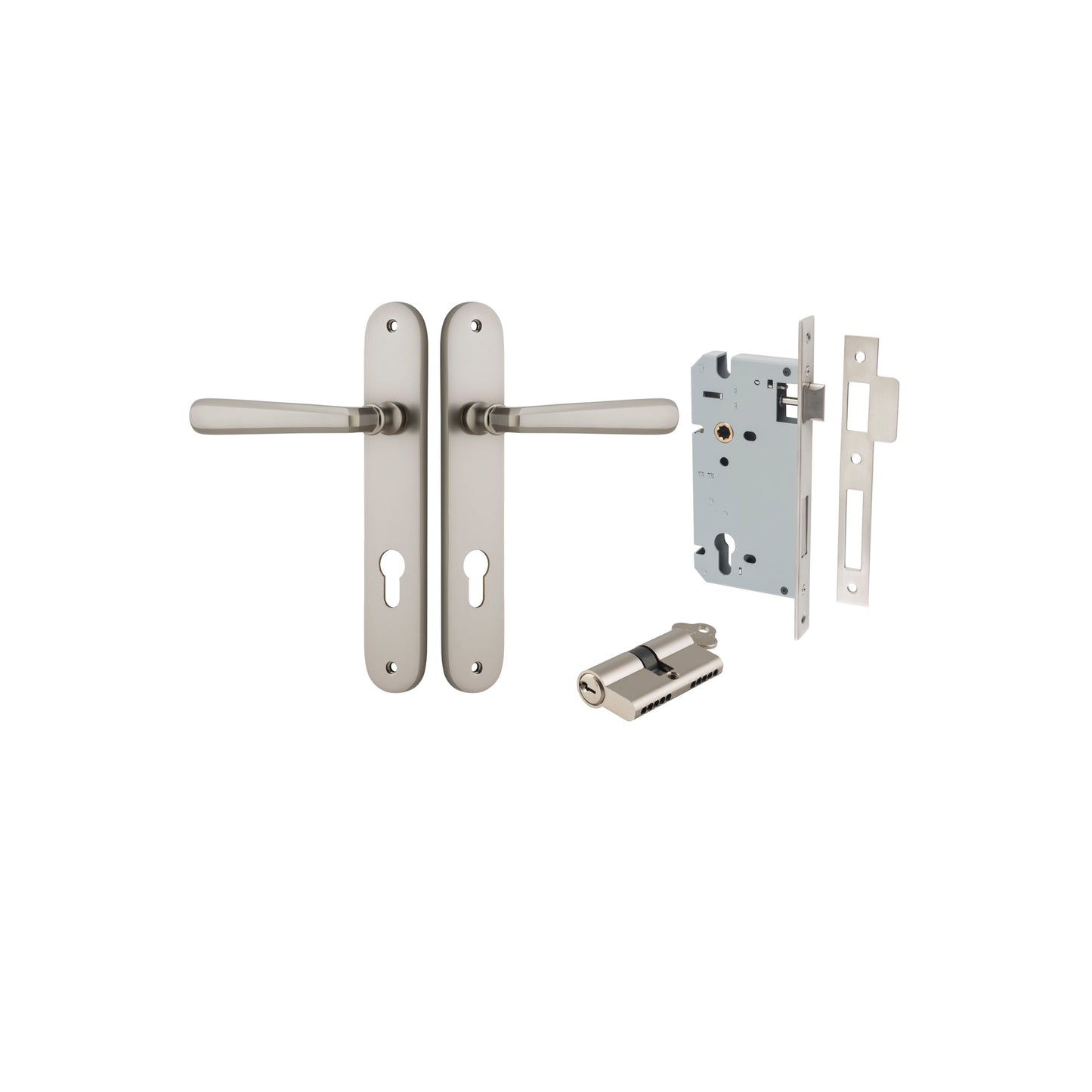Copenhagen Lever Oval Satin Nickel Entrance Kit - Key/Key