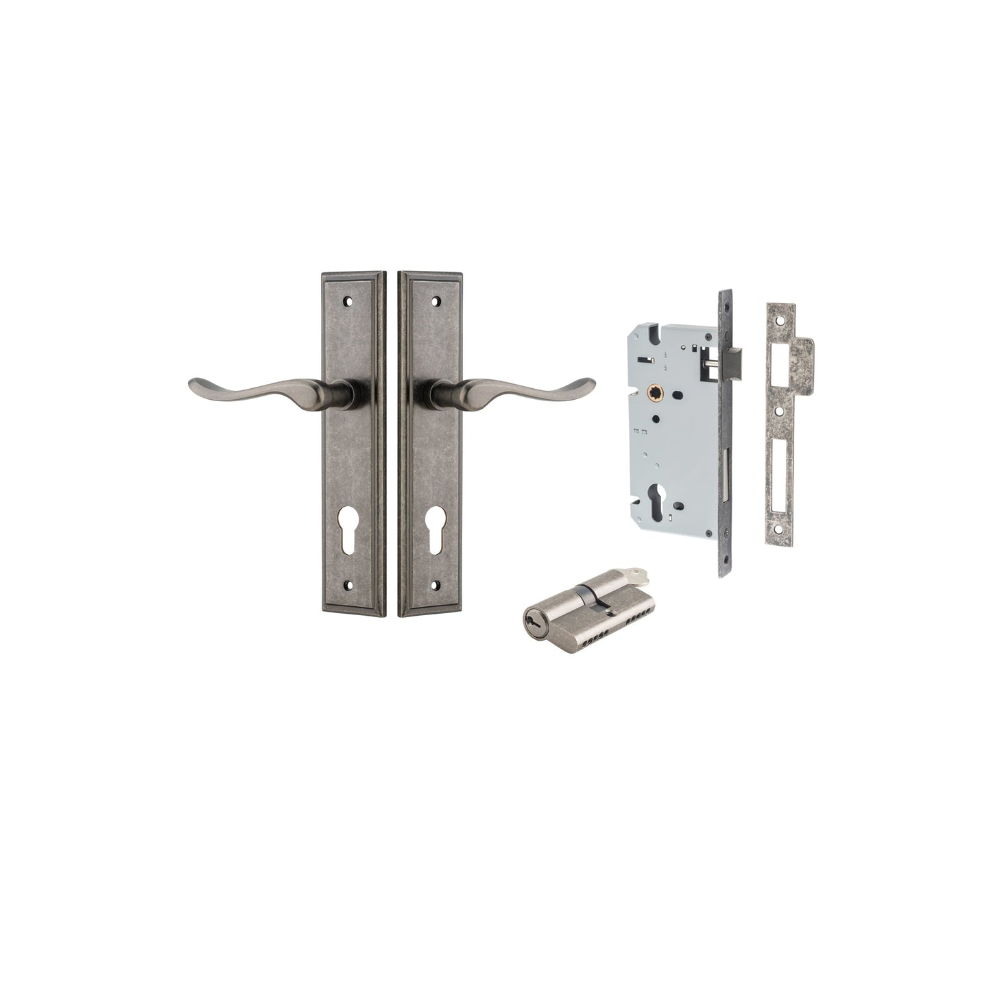 Stirling Lever Stepped Distressed Nickel Entrance Kit - Key/Key