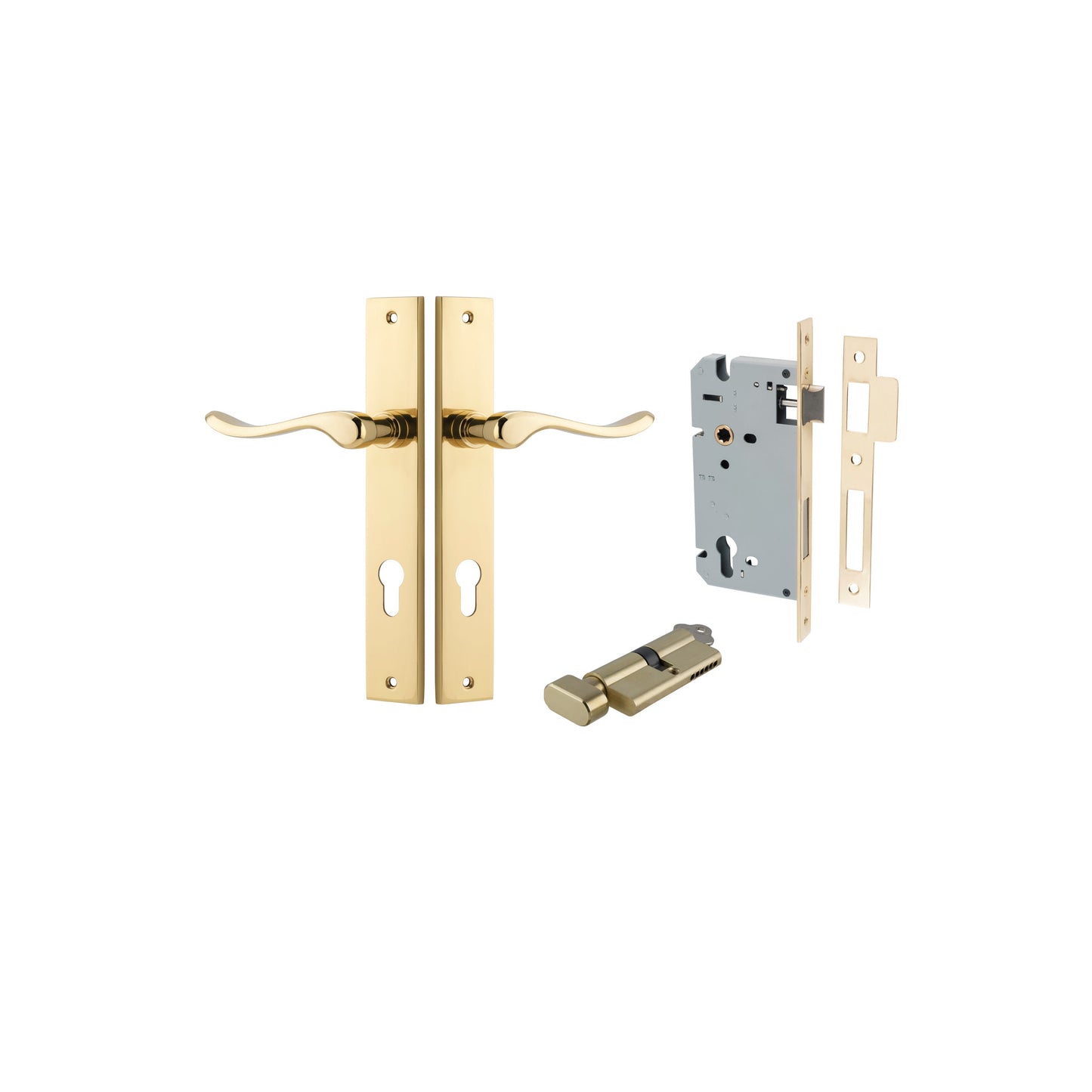 Stirling Lever Rectangular Polished Brass Entrance Kit - Key/Thumb Turn