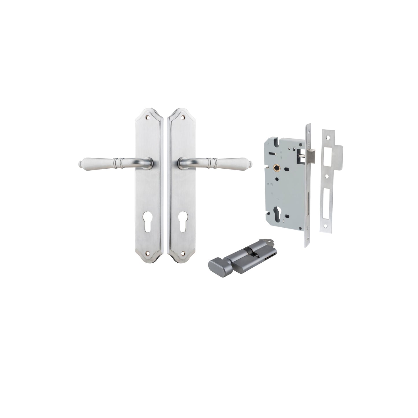 Sarlat Lever Shouldered Brushed Chrome Entrance Kit - Key/Thumb Turn