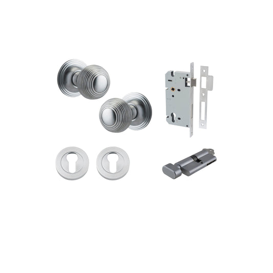 Guildford Knob on Rose Brushed Chrome Entrance Kit - Key/Thumb Turn