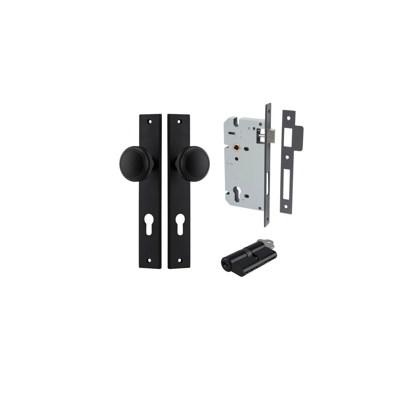 Paddington Knob Rectangular Matt Black Entrance Kit - Key/Key