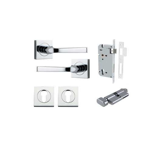 Annecy Lever on Square Rose Polished Chrome Entrance Kit - Key/Thumb Turn
