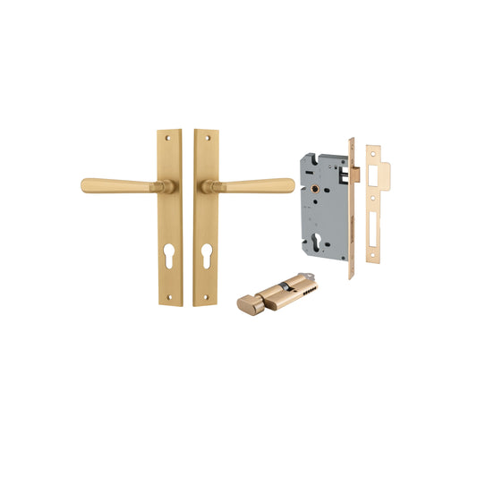 Copenhagen Lever Rectangular Brushed Brass Entrance Kit - Key/Thumb Turn