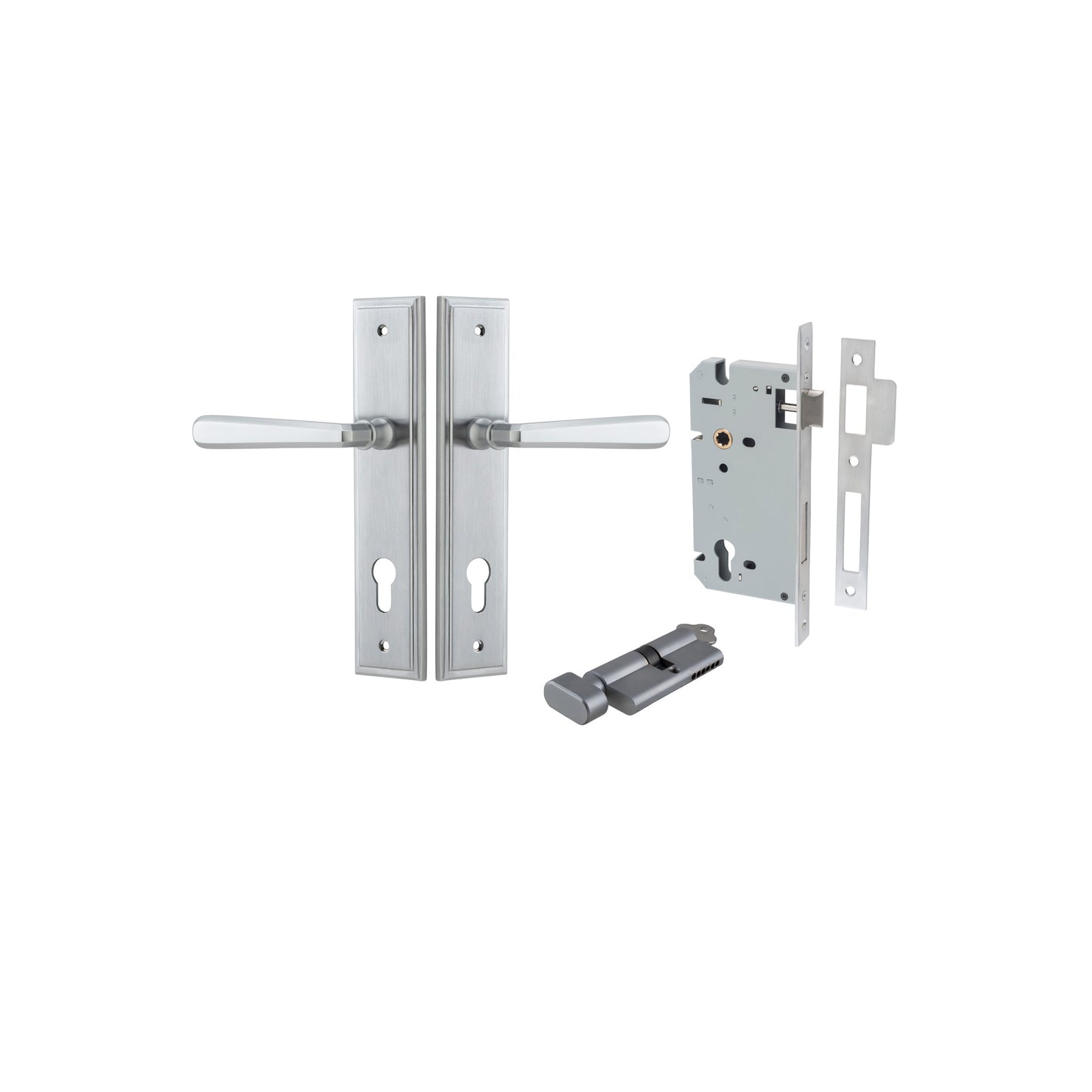 Copenhagen Lever Stepped Brushed Chrome Entrance Kit - Key/Thumb Turn