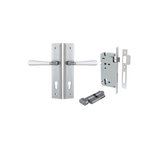 Copenhagen Lever Stepped Brushed Chrome Entrance Kit - Key/Thumb Turn