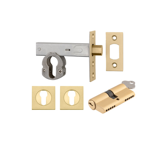 Euro Mortice Deadbolt Brushed Gold PVD Key/Key Escutcheon Square Kit 70mm