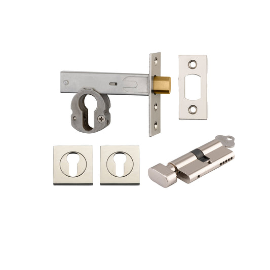 Euro Mortice Deadbolt Polished Nickel Key/Thumb Escutcheon Square Kit 70mm