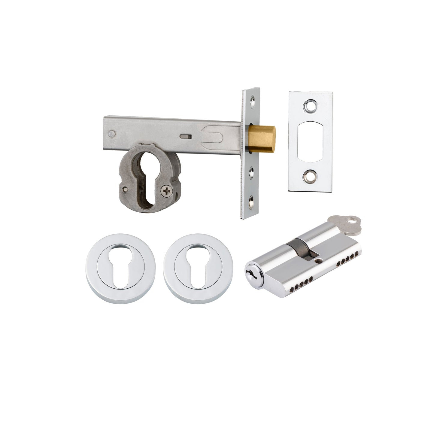 Euro Mortice Deadbolt Polished Chrome Key/Key Escutcheon Round Kit