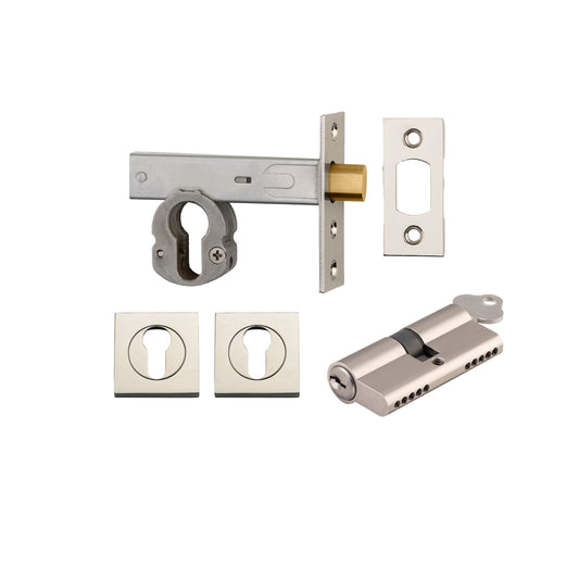 Euro Mortice Deadbolt Polished Nickel Key/Key Escutcheon Square Kit 70mm