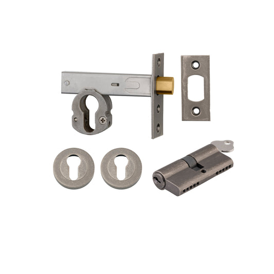 Euro Mortice Deadbolt Distressed Nickel Key/Key Escutcheon Round Kit 70mm
