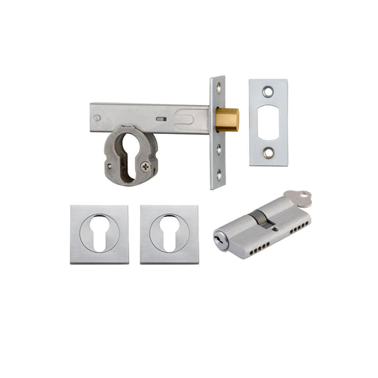 Euro Mortice Deadbolt Brushed Chrome Key/Key Escutcheon Square Kit 60mm