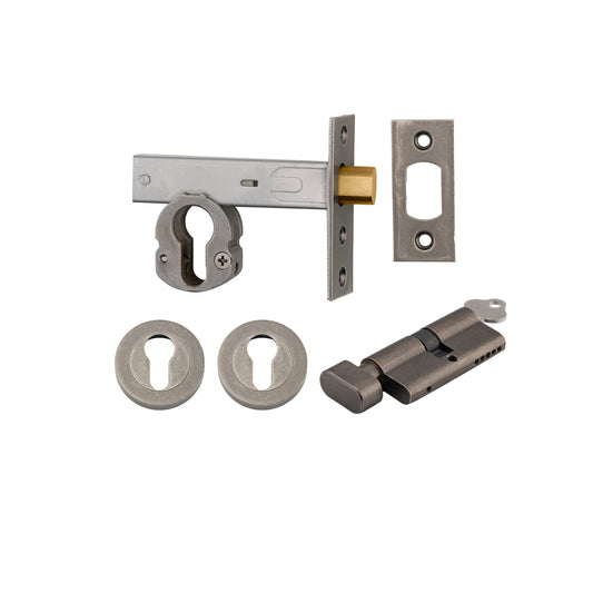 Euro Mortice Deadbolt Distressed Nickel Key/Thumb Escutcheon Round Kit 70mm