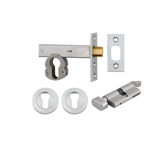 Euro Mortice Deadbolt Brushed Chrome Key/Thumb Escutcheon Round Kit 70mm