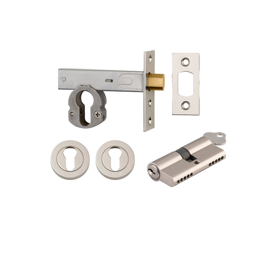 Euro Mortice Deadbolt Polished Nickel Key/Key Escutcheon Round Kit 70mm