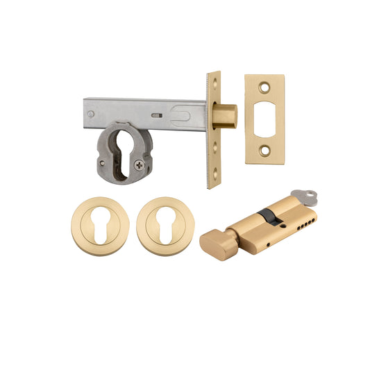 Euro Mortice Deadbolt Brushed Gold PVD Key/Thumb Escutcheon Round Kit 70mm