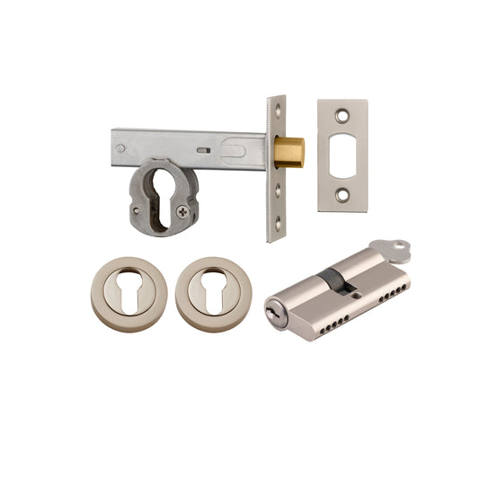 Euro Mortice Deadbolt Satin Nickel Key/Key Escutcheon Round Kit 70mm