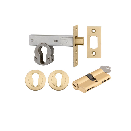 Euro Mortice Deadbolt Brushed Gold PVD Key/Key Escutcheon Round Kit 70mm