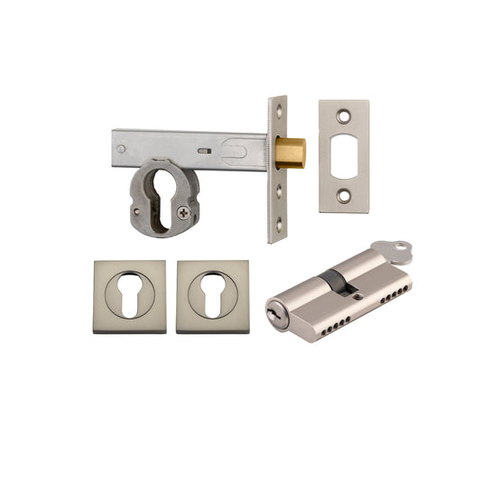 Euro Mortice Deadbolt Satin Nickel Key/Key Escutcheon Square Kit 70mm