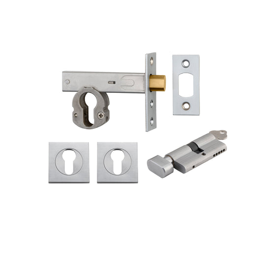 Euro Mortice Deadbolt Brushed Chrome Key/Thumb Escutcheon Square Kit
