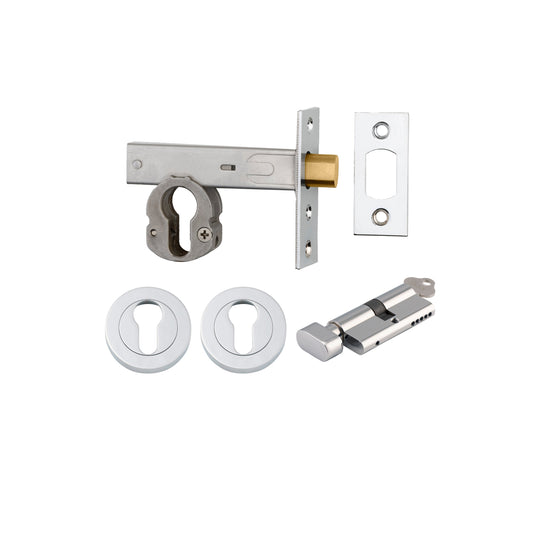 Euro Mortice Deadbolt Polished Chrome Key/Thumb Escutcheon Round Kit 70mm