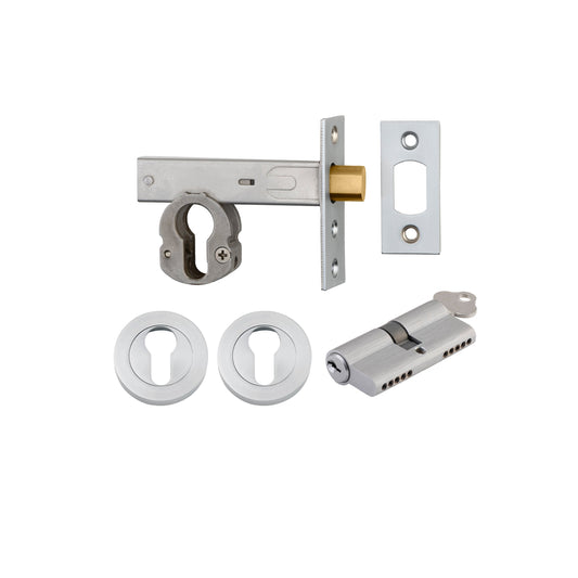 Euro Mortice Deadbolt Brushed Chrome Key/Key Escutcheon Round Kit 60mm