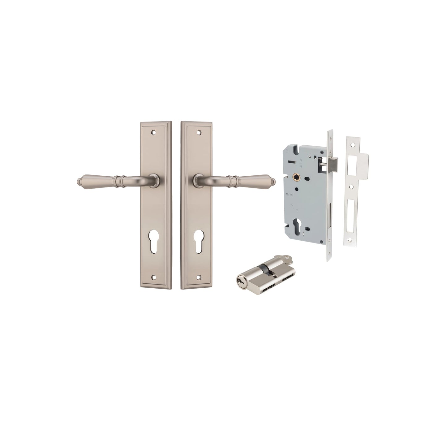 Sarlat Lever Stepped Satin Nickel Entrance Kit - Key/Key