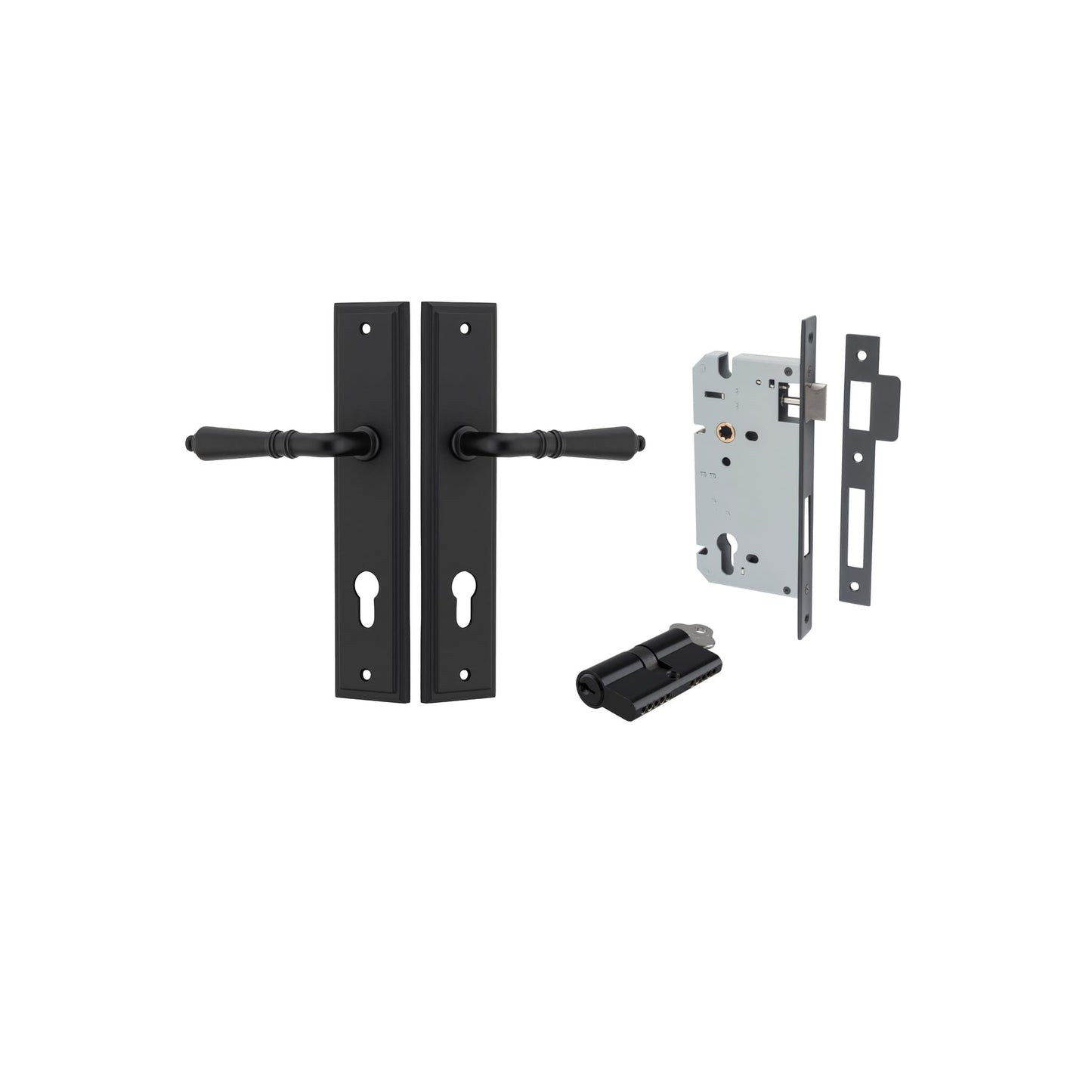 Sarlat Lever Stepped Matt Black Entrance Kit - Key/Key