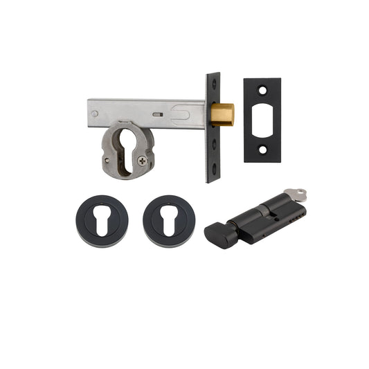 Euro Mortice Deadbolt Matt Black Key/Thumb Escutcheon Round Kit