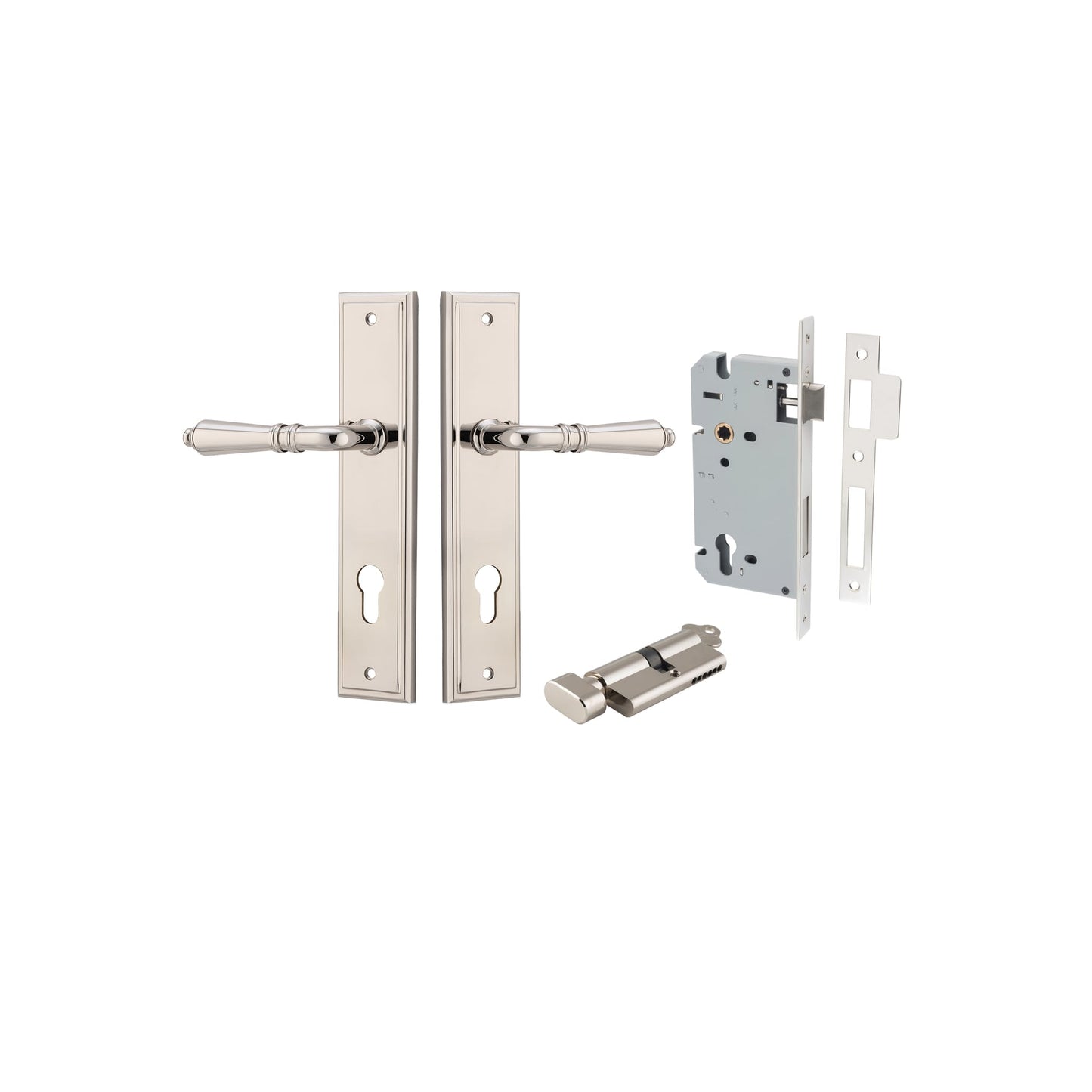 Sarlat Lever Stepped Polished Nickel Entrance Kit - Key/Thumb Turn